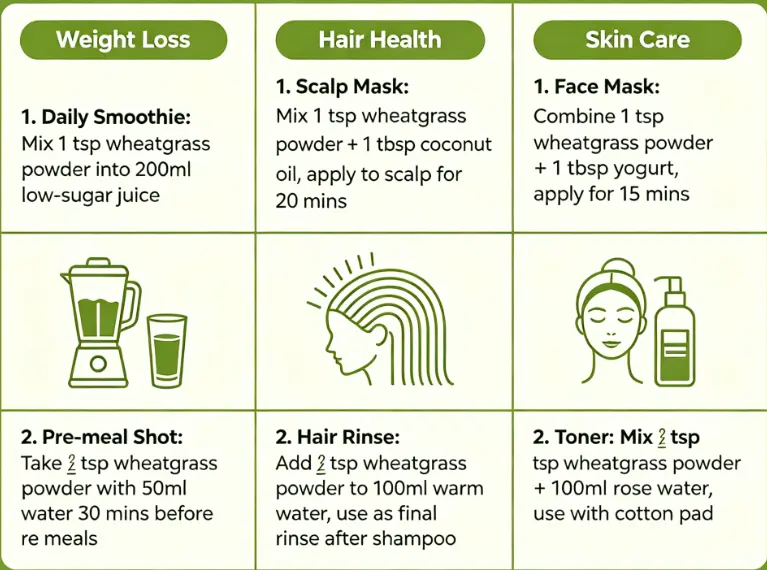 How to use wheatgrass powder for weight loss, hair and skin? | HealthShots How to use wheatgrass powder for weight loss, hair and skin? | HealthShots